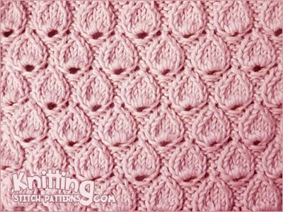 TearDrop Stitch Pattern  |  Knitted in a multiple of 4 stitches  plus 1 additional stitch.