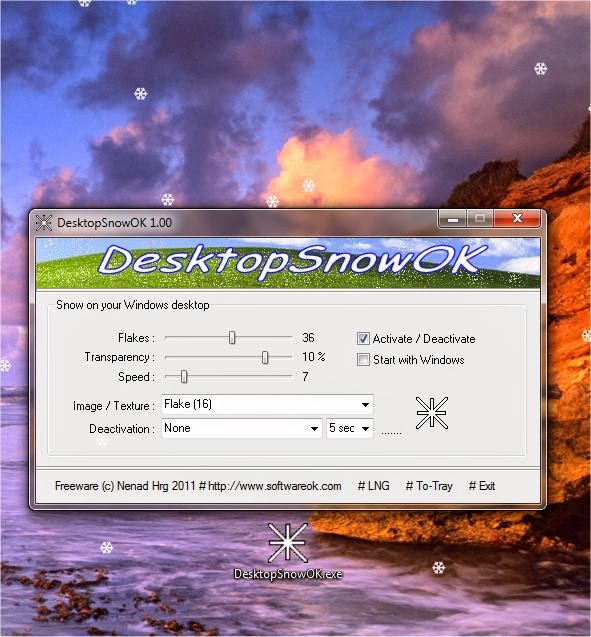 DesktopSnowOK 3.06 - Βάλτε χιόνι στον υπολογιστή σας