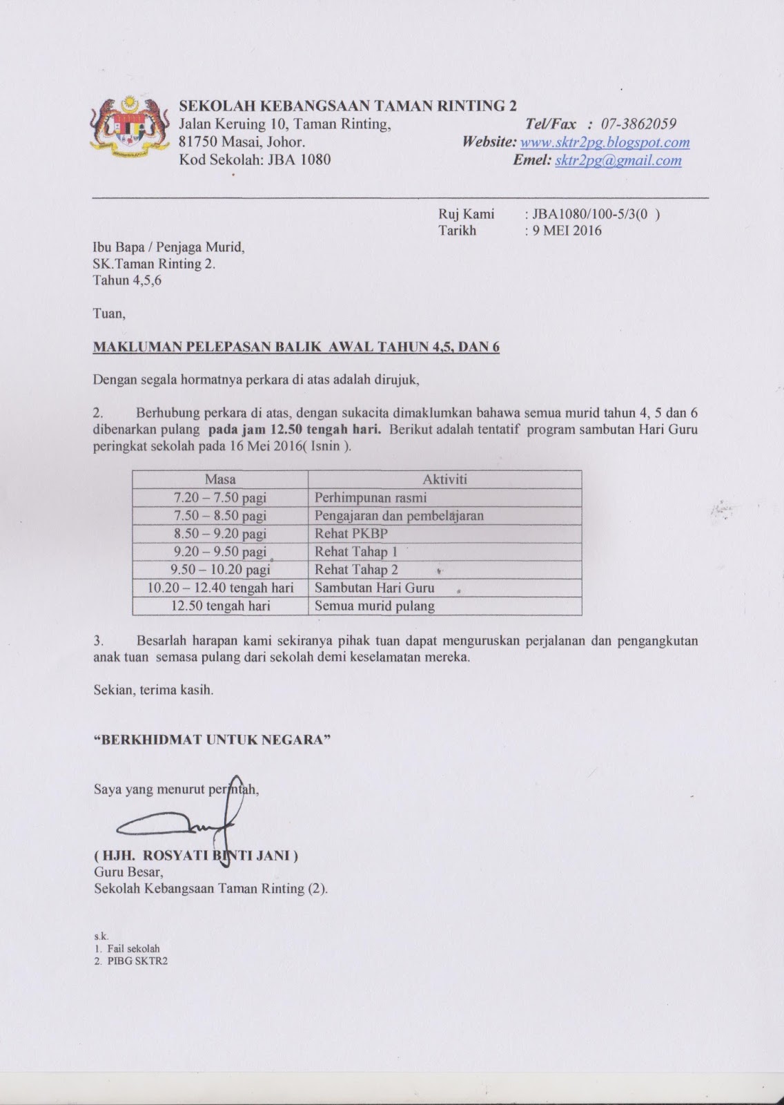 Surat Memohon Kebenaran Balik Awal