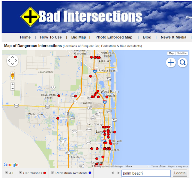 Map of South Florida Most Frequent Car Accident Location Intersections