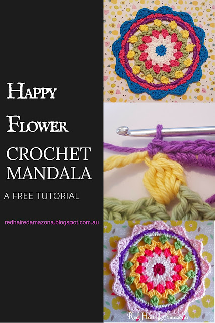 happy flower crochet mandala a free tutorial by Red Haired Amazona