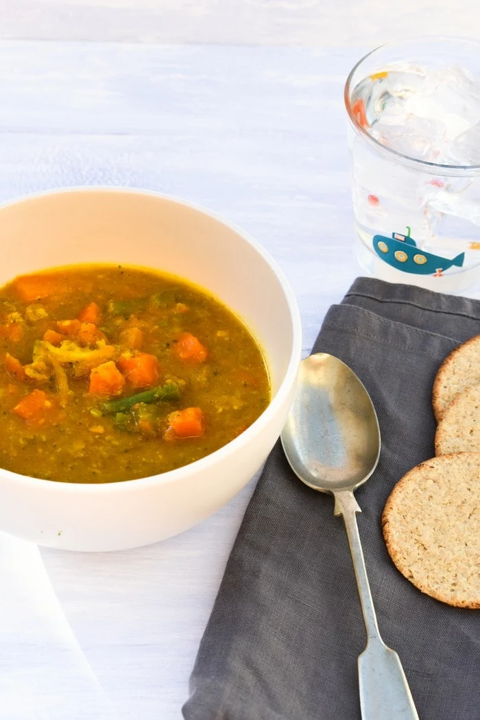 Close up of Easy Carrot & Mixed Vegetable Soup