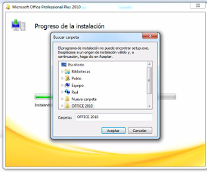 Error de intalación Microsoft Office: El programa de instalación no puede encontrar setup.exe