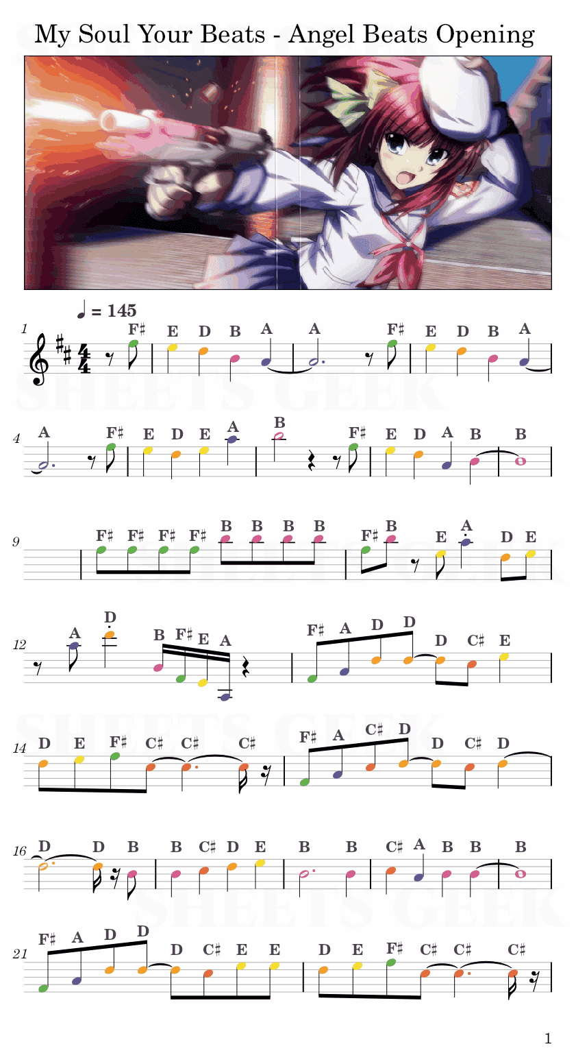 My Soul Your Beats - Angel Beats Opening Easy Sheet Music Free for piano, keyboard, flute, violin, sax, cello page 1