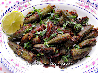 Bharli bhendi, Bharwa bhindi fry masala, quick and easy bhindi recipe, stuffed okra recipe