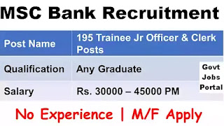 MSC Bank Clerk Recruitment 2022