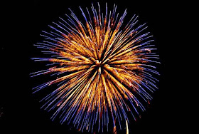 Fireworks, blue, gold