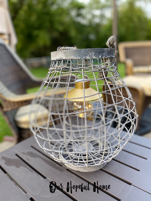 lantern fairy lights patio side table