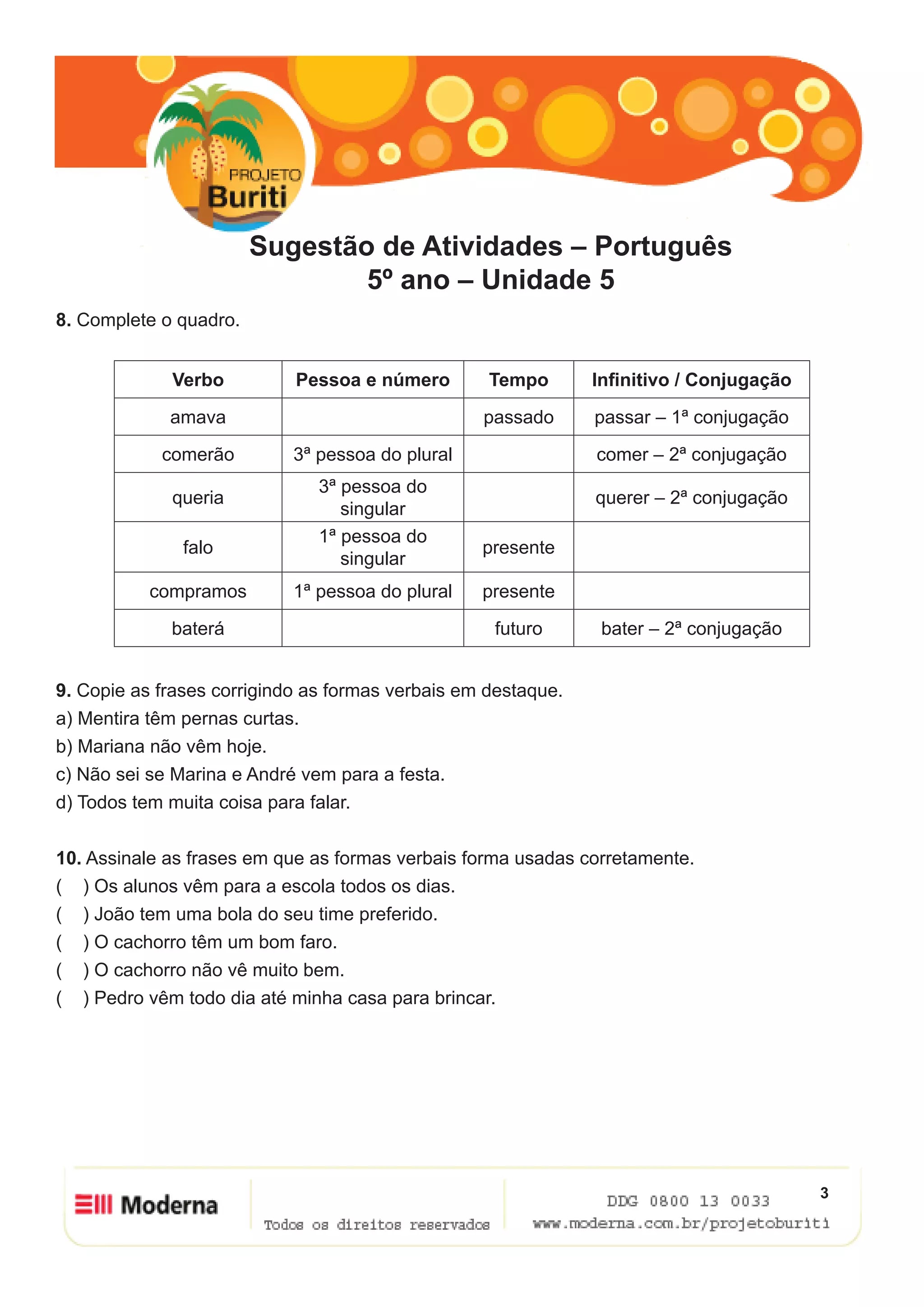 Atividades de português 5 ano para imprimir