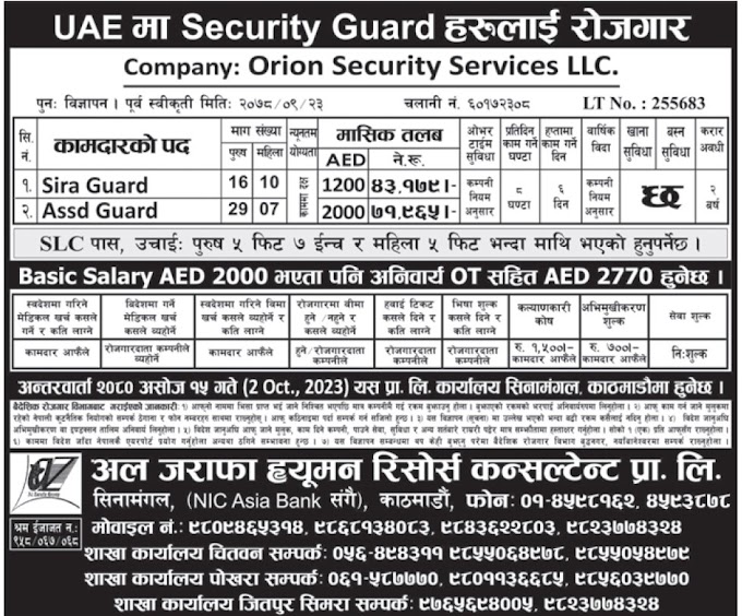 Jobs in UAE for Nepali, salary up to NRs 71,965