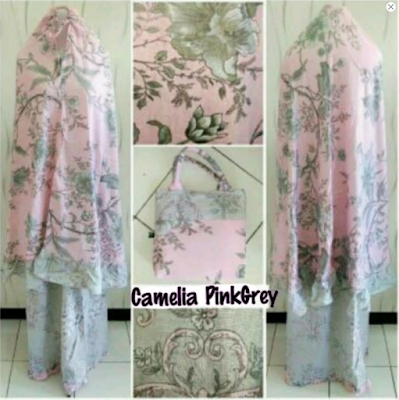 mukena katun jepang camelia pink grey