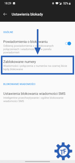 Blokowanie numeru w ustawieniach