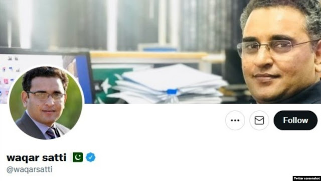 A screen grab of the Twitter page of Pakistani journalist Waqar Satti, who has a case filed against him by police in Rawalpindi for blasphemy and defamation.