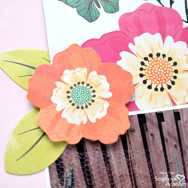 How to Use 3D Foam Circles to Secure Die-Cut Flowres to a Summer Scrapbook Layout