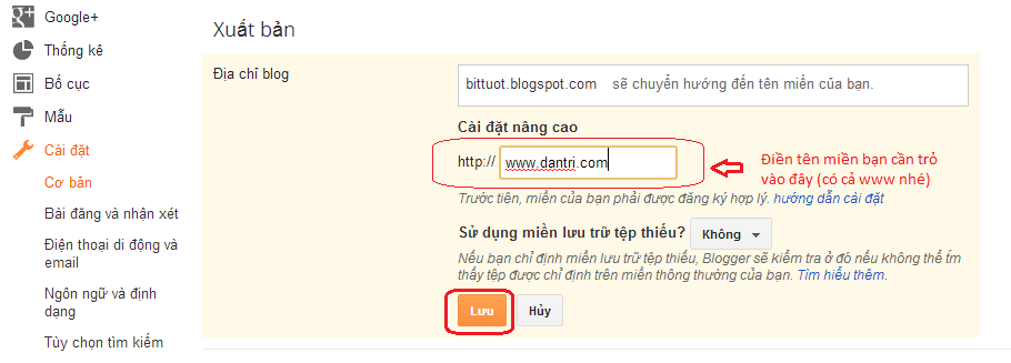 Hướng dẫn cách trỏ tên miền riêng cho Blogspot - Blogger