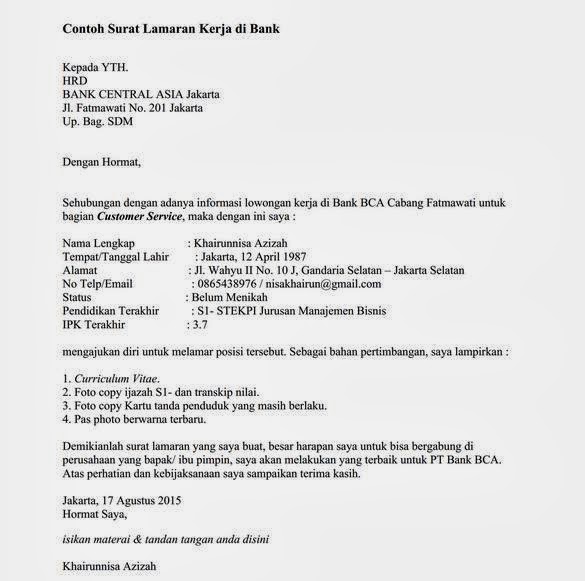 Contoh Surat Lamaran Kerja Lengkap - Contoh U