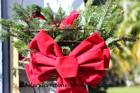 Eclectic Red Barn: Pine wire baskets with birds and ribbons