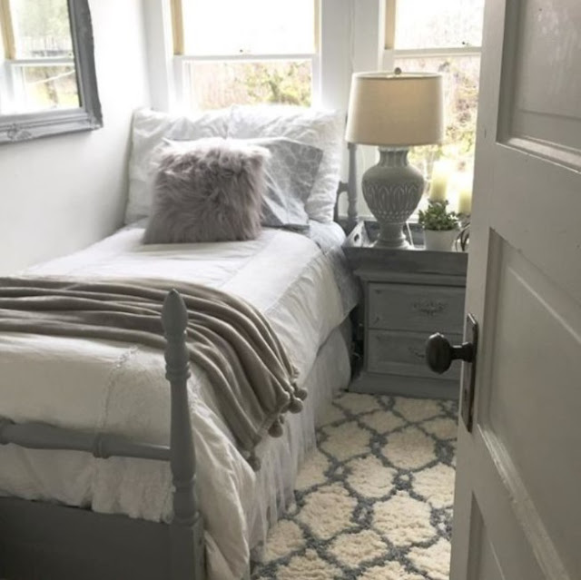 modern cozy grey and white bedroom