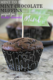 Looking for a new recipe? Our Mint To Be mint chocolate muffins are PERFECT -- and so easy to make too. There's no butter or eggs ... or, really, anything that makes baking a little bit of a pain!  Get the recipe AND a FREE printable for the flags at www.abrideonabudget.com.