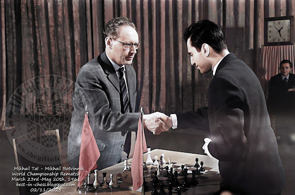 Mikhail Botvinnik and Mikhail Tal, World Championship Return Match, Moscow, March 23rd-May 20th, 1961.