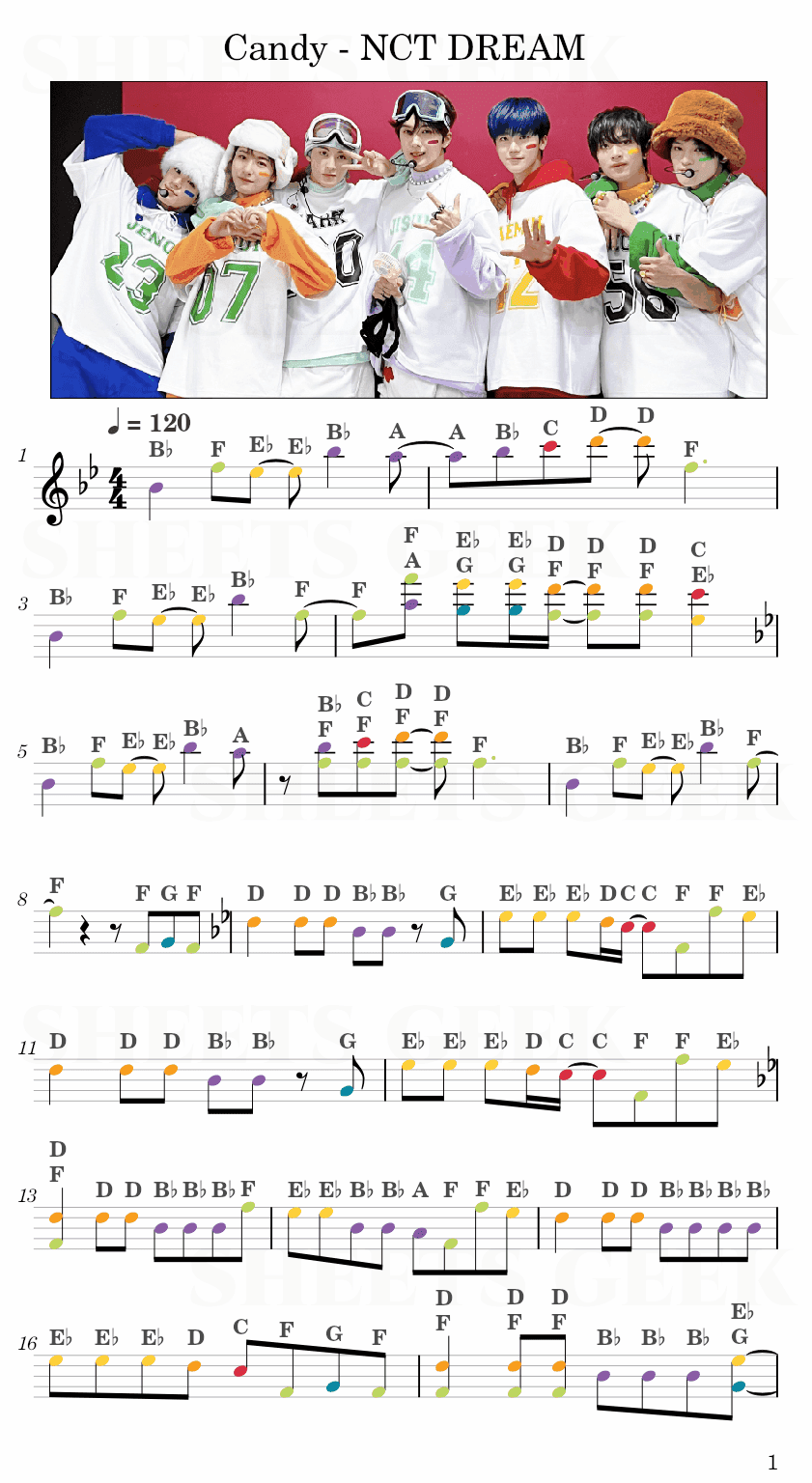 Candy - NCT DREAM Easy Sheet Music Free for piano, keyboard, flute, violin, sax, cello page 1