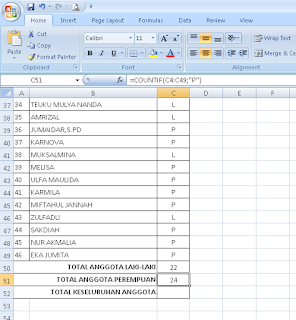 Tutorial Office - Cara Menghitung Jumlah Data Berjenis Kelamin Laki-laki atau Perempuan Dalam Tabel Microsoft Office Excel - Langkah 6