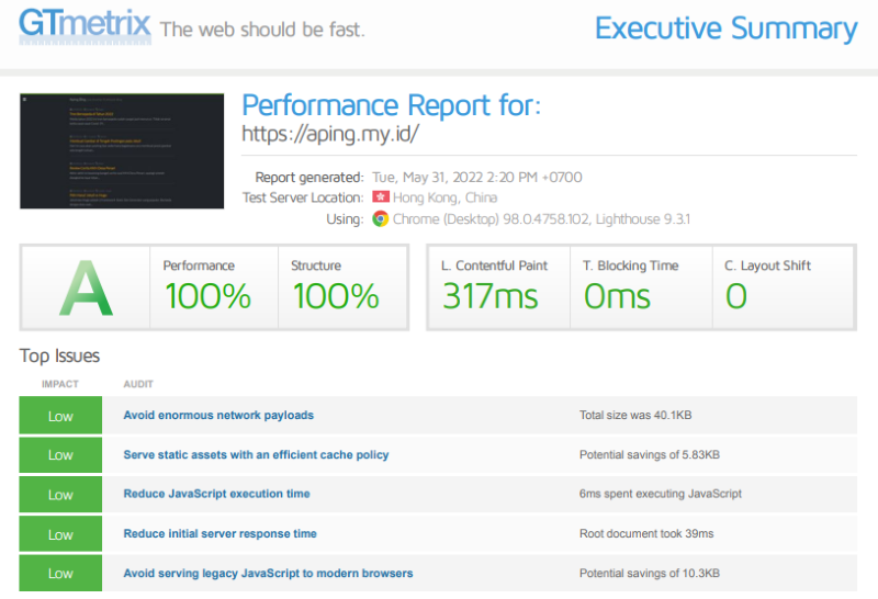 Performa GTMetrix Aping Blog