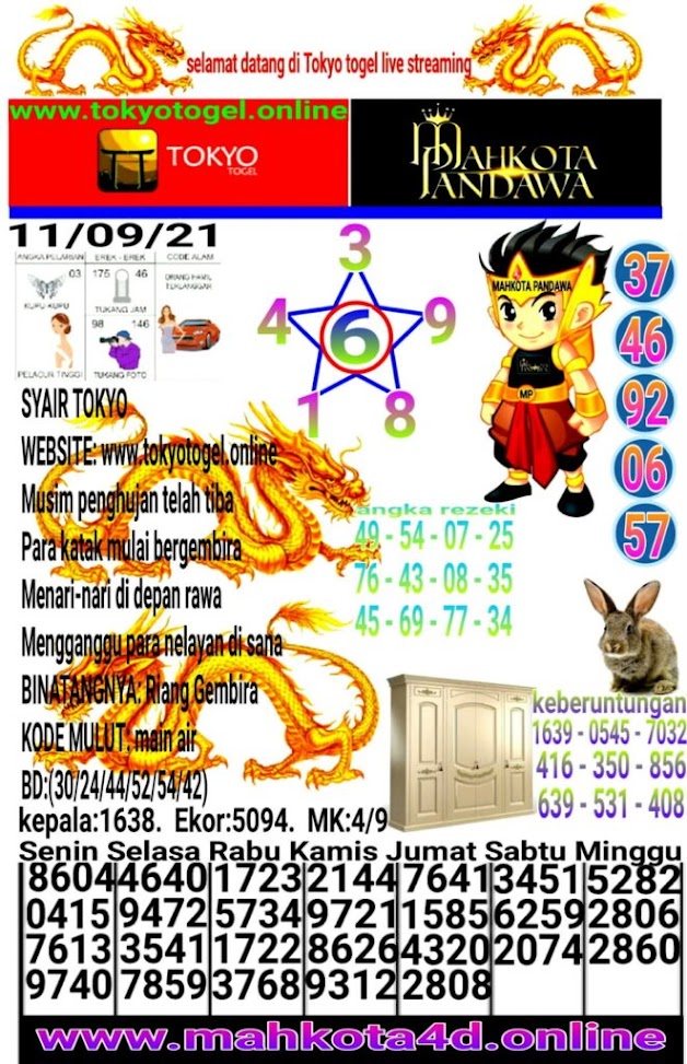 Syair Prediksi Tokyo Togel Sabtu, 11 - September - 2021