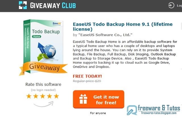 Offre promotionnelle : EaseUS Todo Backup Home 9.1 gratuit quelques heures !