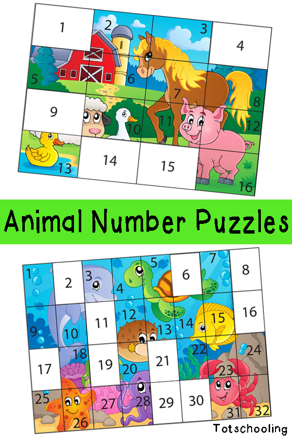free animal number puzzles for kids totschooling toddler preschool kindergarten educational printables