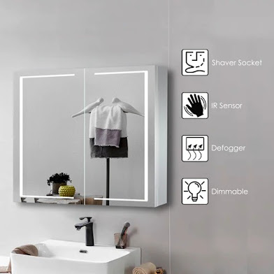 Illuminated Mirror Cabinet with Demister and Shaver Socket