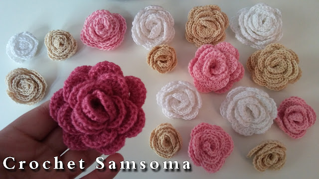 كروشيه وردة ملفوفة . Crochet Flower . كروشيه سمسومة . ورود كروشيه . كروشيه وردة . crochet samsoma كروشيه وردة مجسمة . 3D Crochet Flower . How to crochet a flower . 