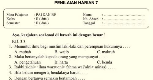  Soal  Ulangan Agama  Semester  2  Kelas  11  Kunci Dunia