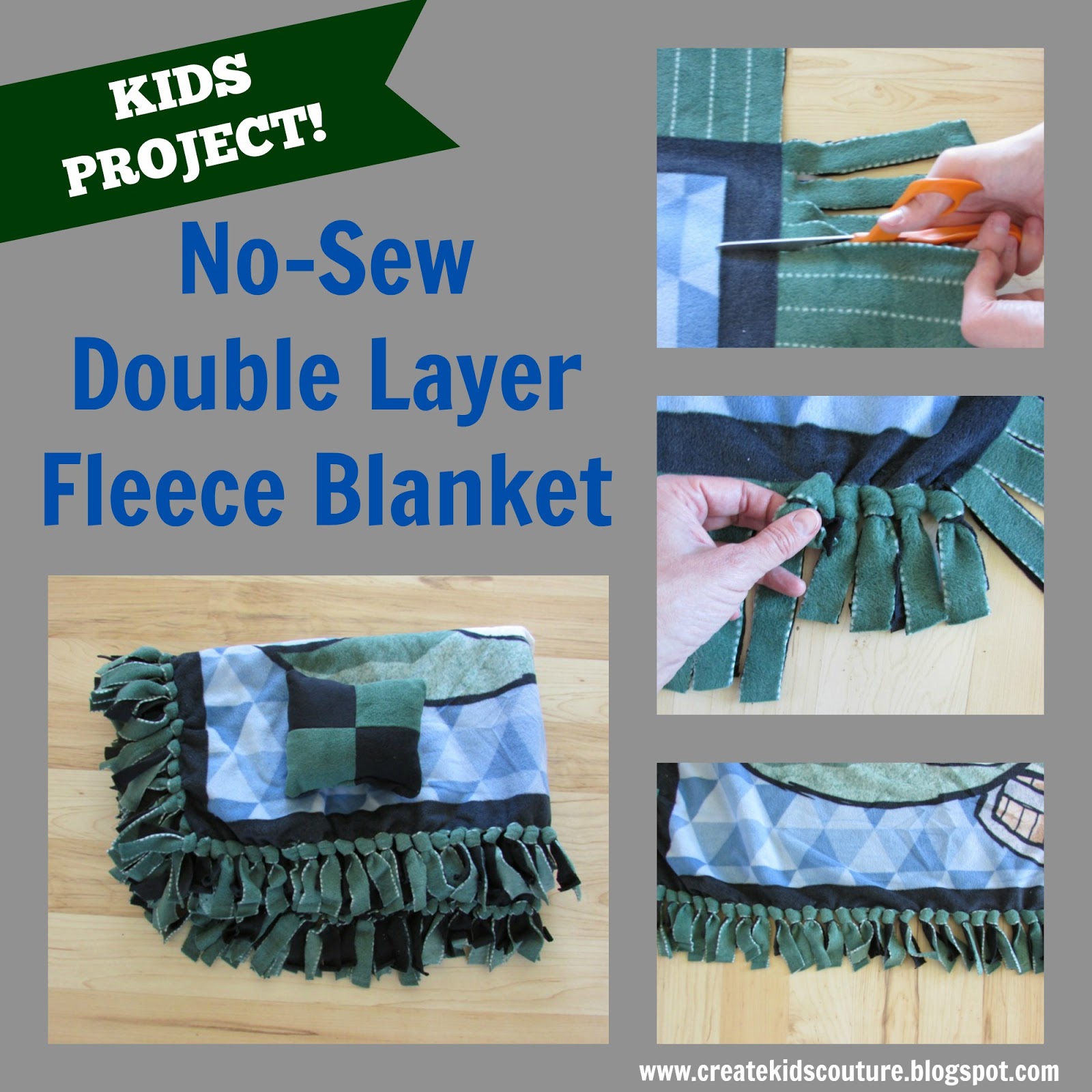 Create Kids Couture Kid Project No Sew Double Layer Fleece Blanket With Ties