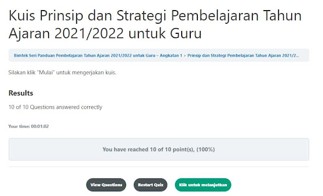 Jawaban Kuis Prinsip dan Strategi Pembelajaran Tahun Ajaran 2021/2022 untuk Guru