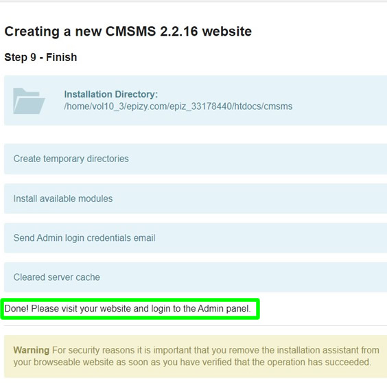 successfully installed cmsms website