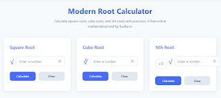 Modern Root Calculator  Calculate square roots, cube roots, and nth roots with precision. A free online mathematical tool by Sudhp.in
