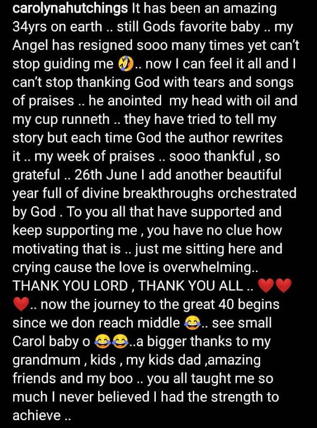 They try to rewrite my story- Carolyn throws shade as she celebrates her 34th birthday