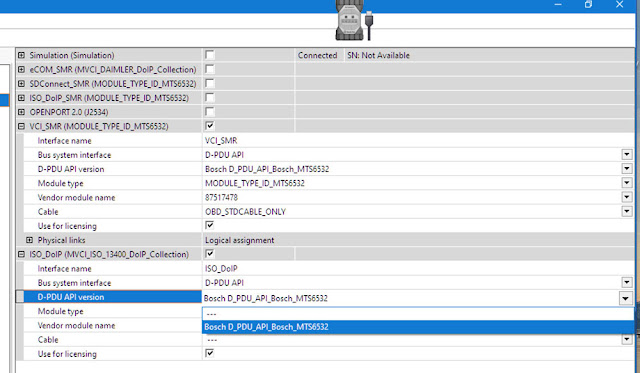 VXDIAG DTS Monaco Cannot Select D-PDU API Version 1