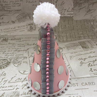 Party hat with pompom and ribbon ruffle.  Free Silhouette Design of the Week project by Nadine Muir for UK Silhouette Blog