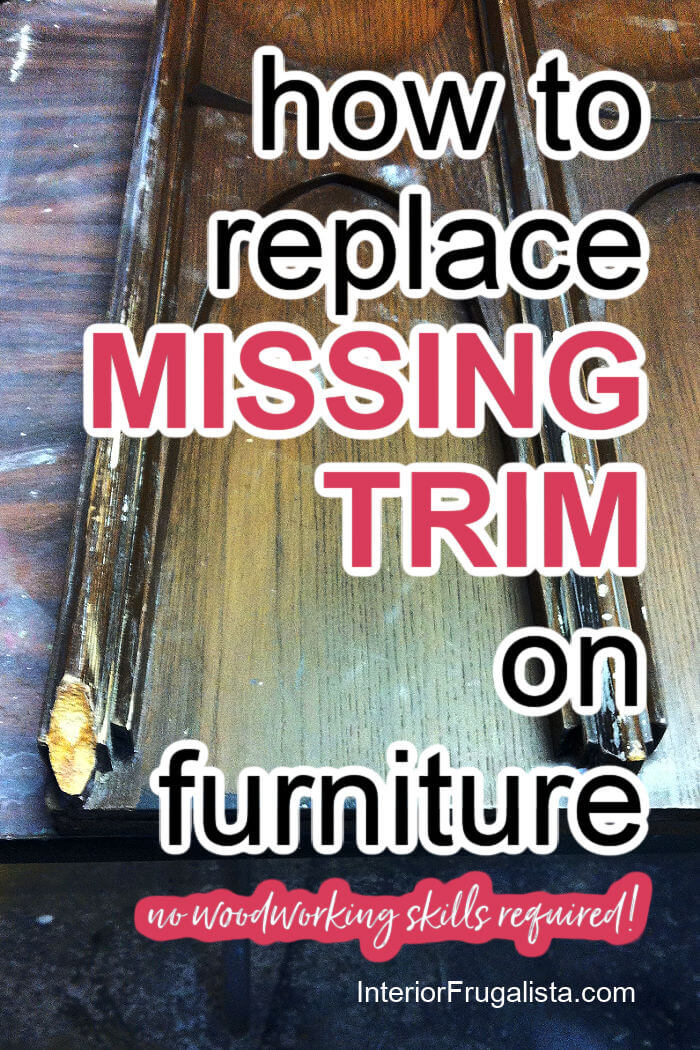 An easy tutorial on how to replace missing trim on furniture by replicating the trim with baking clay. No special tools or woodworking skills are required! #furniturerepair #furnituretrimideas #diytutorial