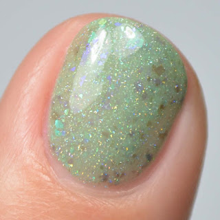 green nail polish with flakies