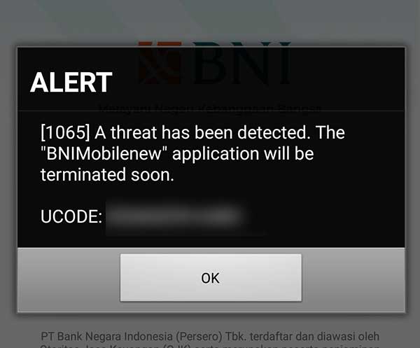 Penyebab Alert 1065 di BNI Mobile Banking