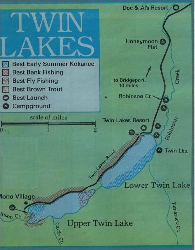 How to fish twin lakes, twin lake fishing report and map
