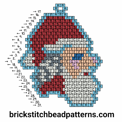 Click for a larger image of the Santa's Good Side brick stitch bead pattern labeled color chart.