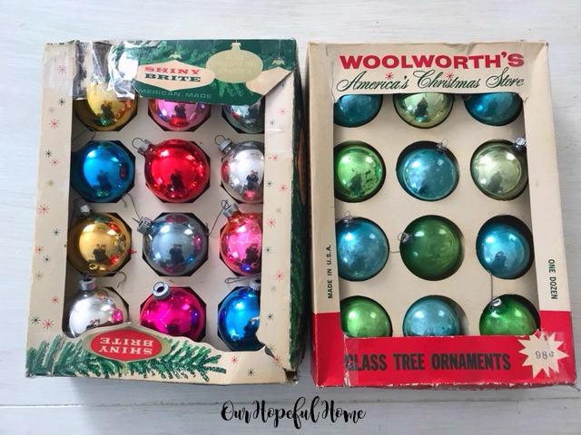 two boxes Shiny Brite glass tree ornaments