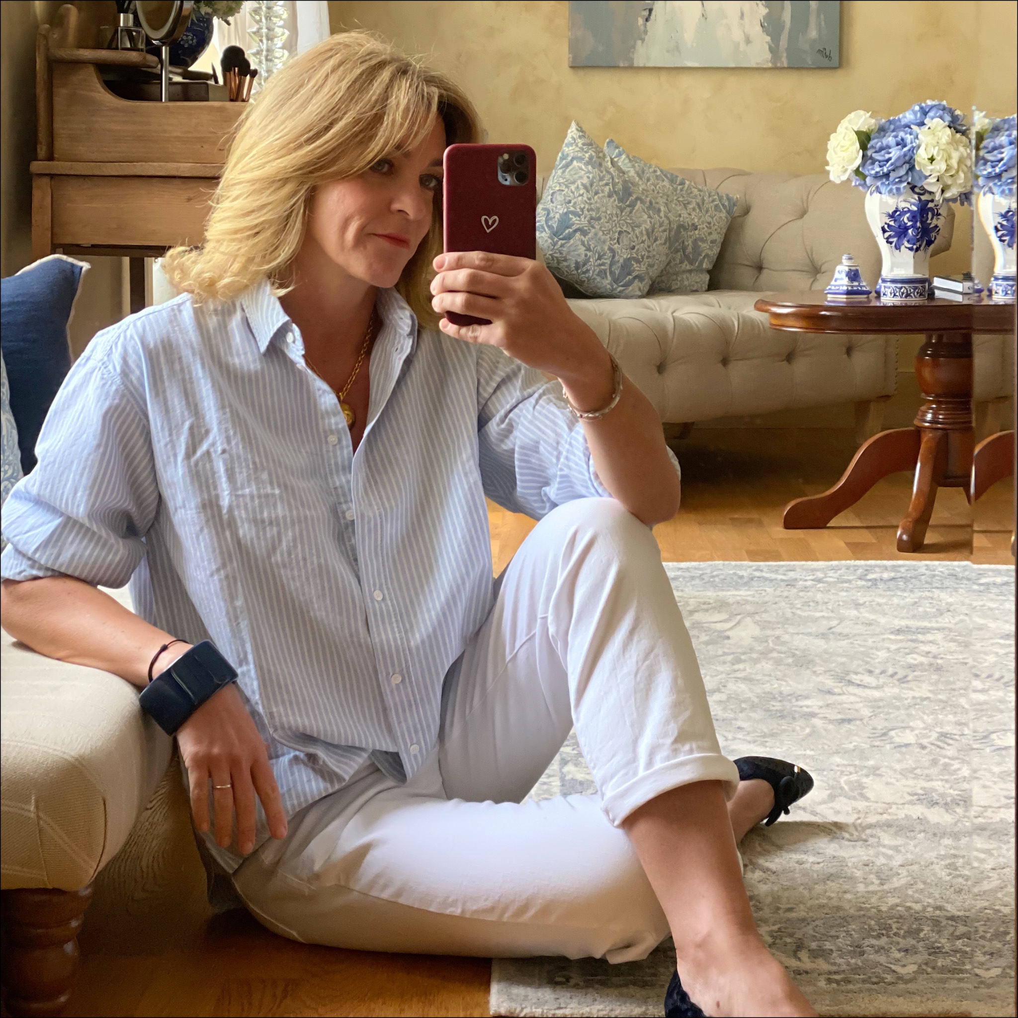 my midlife fashion, h and m Oxford shirt, baukjen the boyfriend jean, Burberry ballet pumps