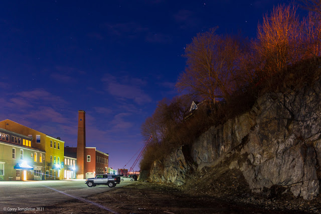 Portland, Maine USA January 2021 photo by Corey Templeton. An interesting slab of rock between West Commercial Street and the West End.