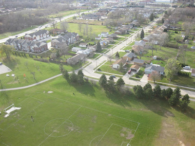 aerial view of houses, taken with a camera and kite