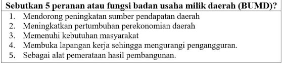 Sebutkan 5 peranan atau fungsi badan usaha milik daerah (BUMD)?